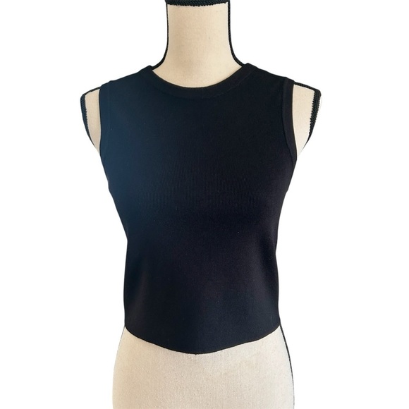 Primark Cares Black Fitted Crop Top Tank Ribbed Knit Sleeveless size Large 10 12 - Picture 1 of 13